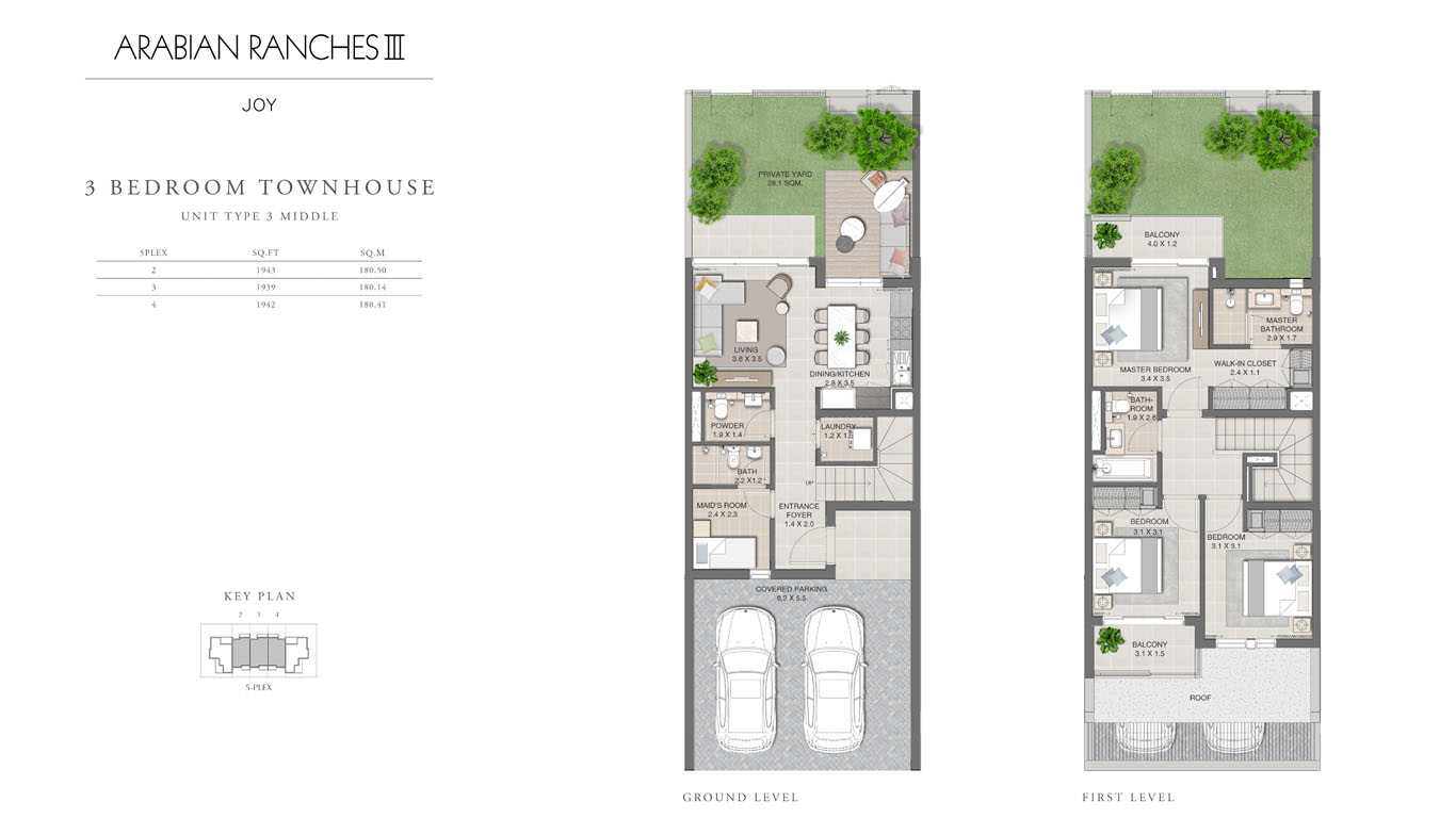 3 Bedroom Townhouses Unit Type 3, Size 1939 Sq Ft